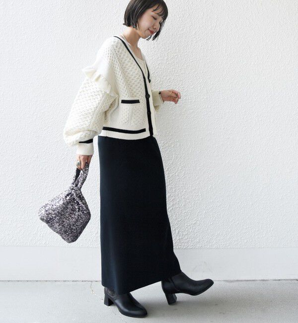 SHIPS for women「【WEB限定】袖 フリル チルデン ケーブル ライン カーディガン」|カーディガン|