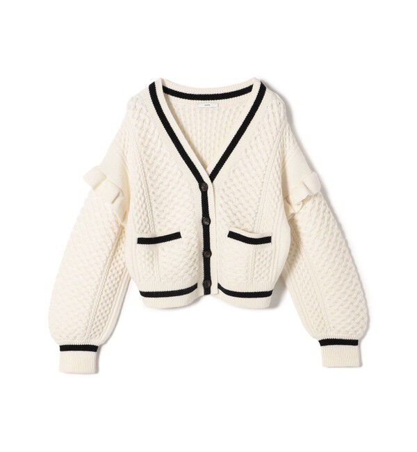 SHIPS for women「【WEB限定】袖 フリル チルデン ケーブル ライン カーディガン」|カーディガン|