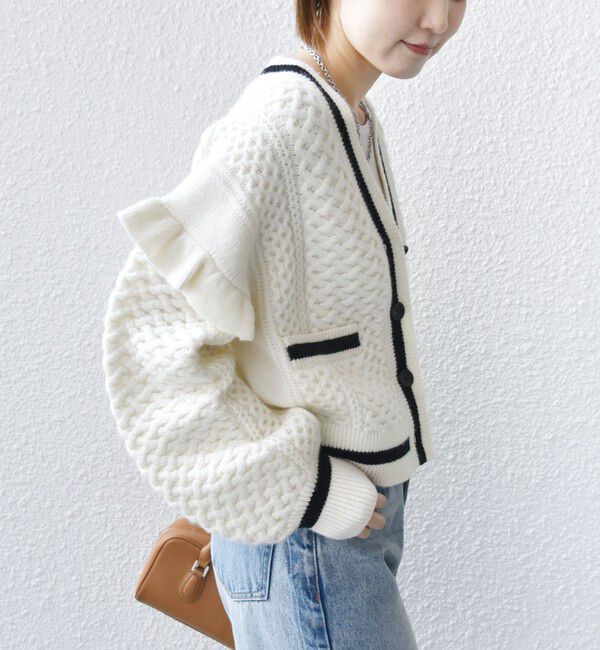 SHIPS for women「【WEB限定】袖 フリル チルデン ケーブル ライン カーディガン」|カーディガン|