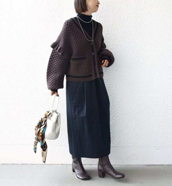 SHIPS for women「【WEB限定】袖 フリル チルデン ケーブル ライン カーディガン」|カーディガン|