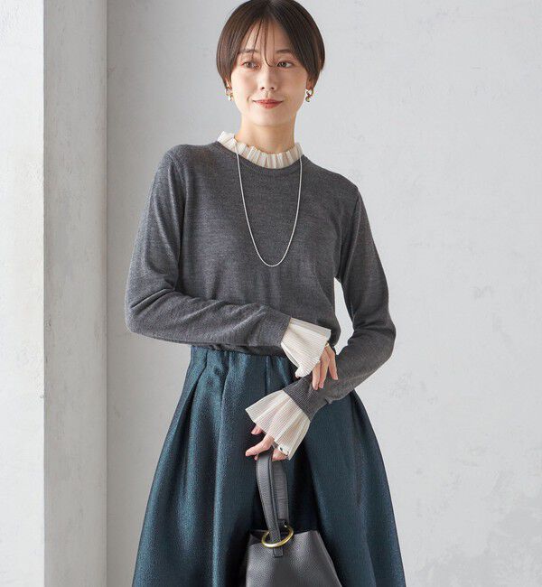 SHIPS for women「〈手洗い可能〉オーガンジー プリーツ ハイゲージ ニット」|ニット・セーター|