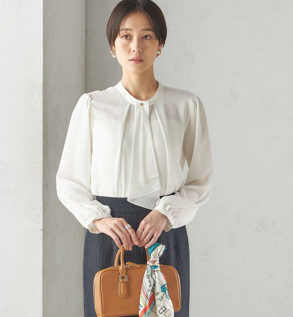 SHIPS for women「〈手洗い可能〉ボウタイ ソリッド 長袖 ブラウス」|シャツ・ブラウス|