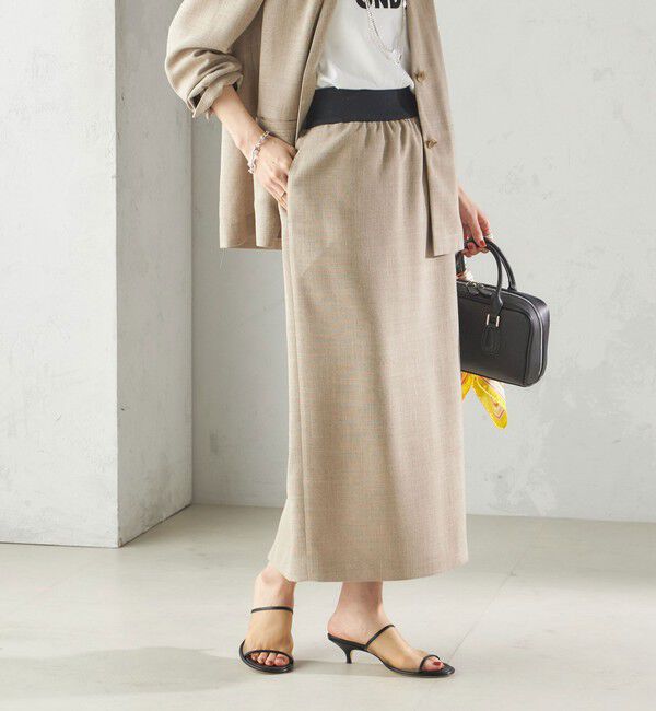 SHIPS for women「〈手洗い可能〉Asami 麻調合繊 ウエスト リブ タイト スカート」|タイト|ベージュ