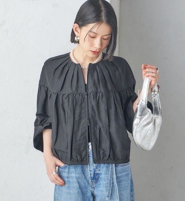 SHIPS for women「〈手洗い可能〉リネン混 シアー ギャザー ブルゾン」|ブルゾン・スタジャン|