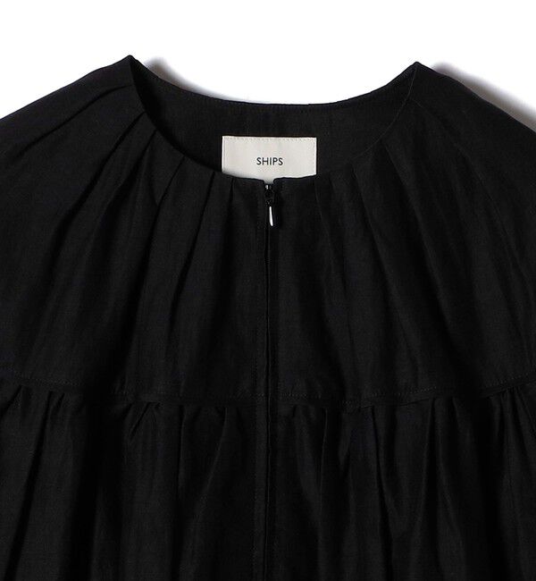 SHIPS for women「〈手洗い可能〉リネン混 シアー ギャザー ブルゾン」|ブルゾン・スタジャン|