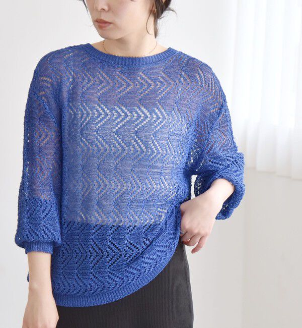 quaranciel「quaranciel:〈手洗い可能〉バルキー レース ニット」|ニット・セーター|ブルー