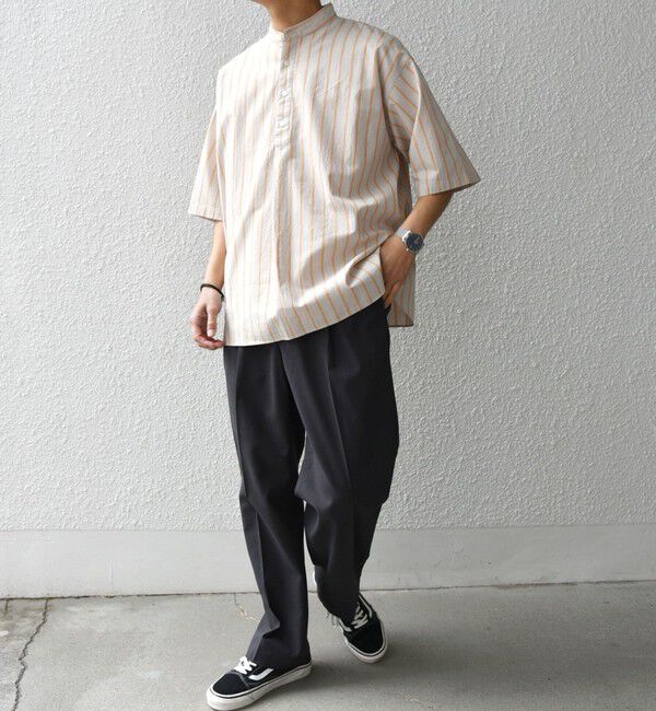 SHIPS any「SHIPS any: 〈洗濯機可能〉コットン/リネン ストライプ バンド スキッパー ハーフスリーブ シャツ◇」|シャツ・ブラウス|