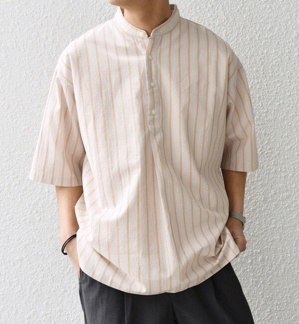 SHIPS any「SHIPS any: 〈洗濯機可能〉コットン/リネン ストライプ バンド スキッパー ハーフスリーブ シャツ◇」|シャツ・ブラウス|