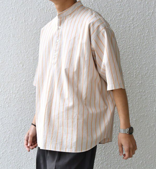 SHIPS any「SHIPS any: 〈洗濯機可能〉コットン/リネン ストライプ バンド スキッパー ハーフスリーブ シャツ◇」|シャツ・ブラウス|