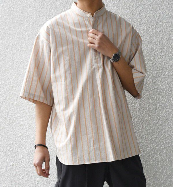 SHIPS any「SHIPS any: 〈洗濯機可能〉コットン/リネン ストライプ バンド スキッパー ハーフスリーブ シャツ◇」|シャツ・ブラウス|