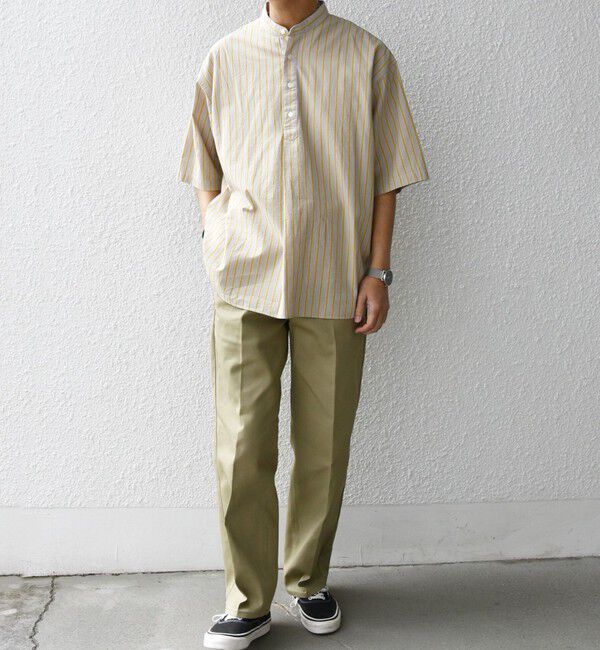SHIPS any「SHIPS any: 〈洗濯機可能〉コットン/リネン ストライプ バンド スキッパー ハーフスリーブ シャツ◇」|シャツ・ブラウス|