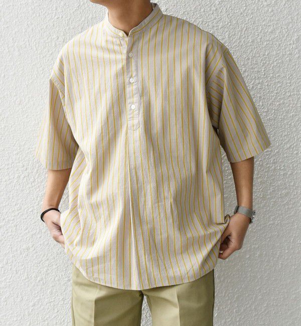 SHIPS any「SHIPS any: 〈洗濯機可能〉コットン/リネン ストライプ バンド スキッパー ハーフスリーブ シャツ◇」|シャツ・ブラウス|