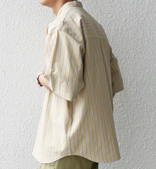 SHIPS any「SHIPS any: 〈洗濯機可能〉コットン/リネン ストライプ バンド スキッパー ハーフスリーブ シャツ◇」|シャツ・ブラウス|