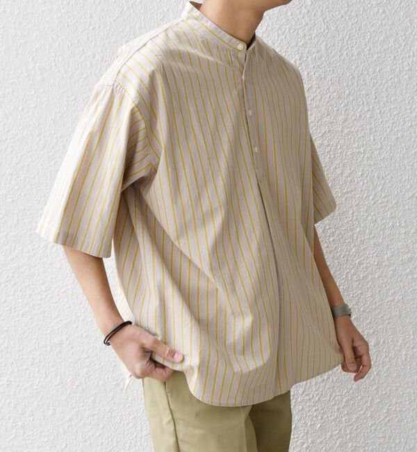 SHIPS any「SHIPS any: 〈洗濯機可能〉コットン/リネン ストライプ バンド スキッパー ハーフスリーブ シャツ◇」|シャツ・ブラウス|