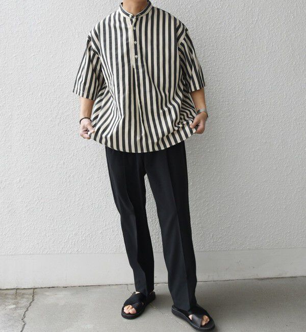 SHIPS any「SHIPS any: 〈洗濯機可能〉コットン/リネン ストライプ バンド スキッパー ハーフスリーブ シャツ◇」|シャツ・ブラウス|