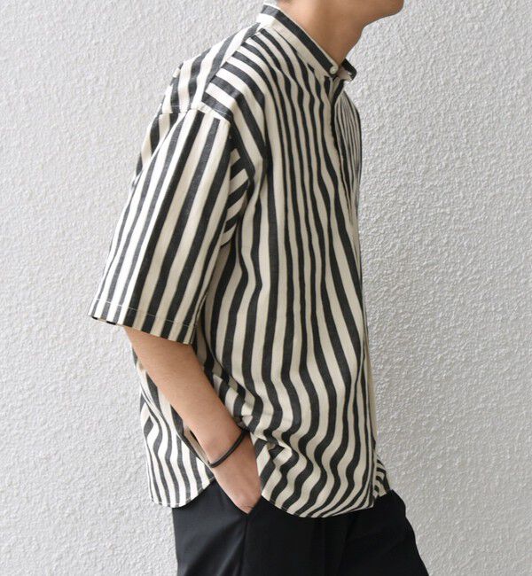 SHIPS any「SHIPS any: 〈洗濯機可能〉コットン/リネン ストライプ バンド スキッパー ハーフスリーブ シャツ◇」|シャツ・ブラウス|