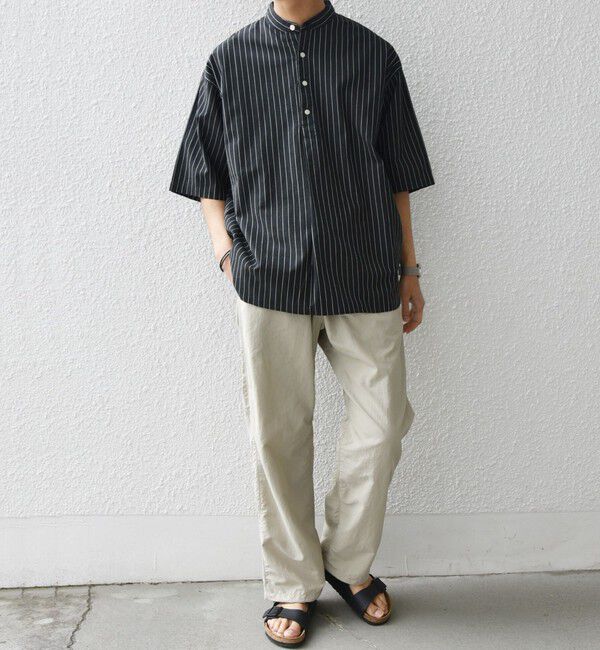 SHIPS any「SHIPS any: 〈洗濯機可能〉コットン/リネン ストライプ バンド スキッパー ハーフスリーブ シャツ◇」|シャツ・ブラウス|