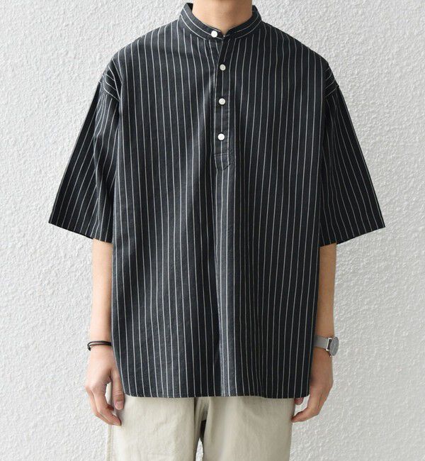 SHIPS any「SHIPS any: 〈洗濯機可能〉コットン/リネン ストライプ バンド スキッパー ハーフスリーブ シャツ◇」|シャツ・ブラウス|