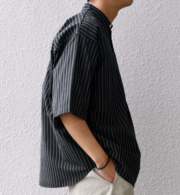 SHIPS any「SHIPS any: 〈洗濯機可能〉コットン/リネン ストライプ バンド スキッパー ハーフスリーブ シャツ◇」|シャツ・ブラウス|