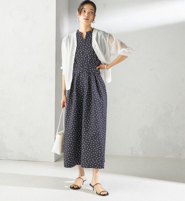 SHIPS for women「〈手洗い可能〉サッカー ストレッチ ドット 無地 フレンチ スリーブ ワンピース」|ワンピース|