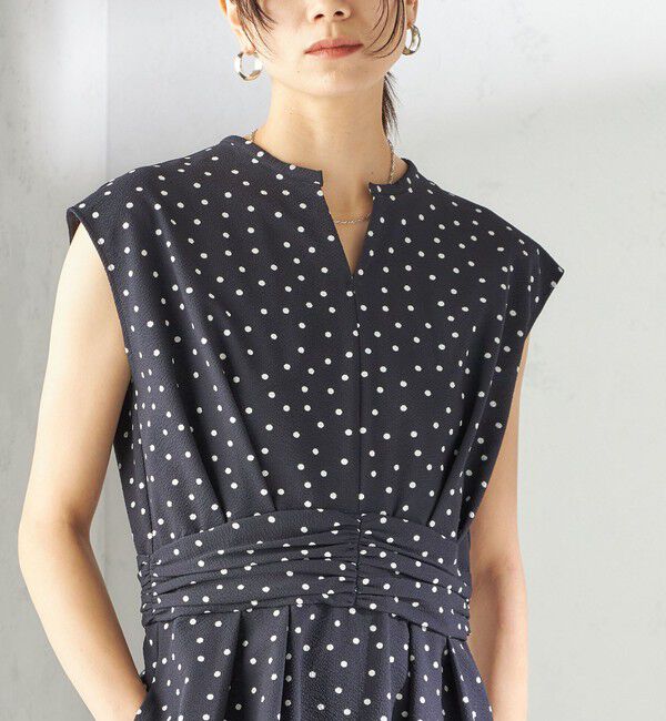 SHIPS for women「〈手洗い可能〉サッカー ストレッチ ドット 無地 フレンチ スリーブ ワンピース」|ワンピース|