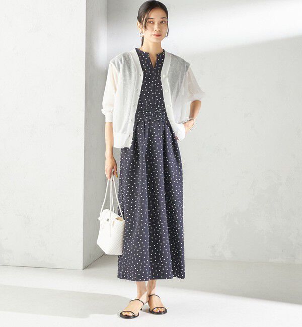 SHIPS for women「〈手洗い可能〉サッカー ストレッチ ドット 無地 フレンチ スリーブ ワンピース」|ワンピース|