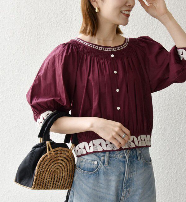 SHIPS any「bon_meur:〈洗濯機可能〉ジオメトリック エンブロイダリー シャーリング ブラウス」|シャツ・ブラウス|