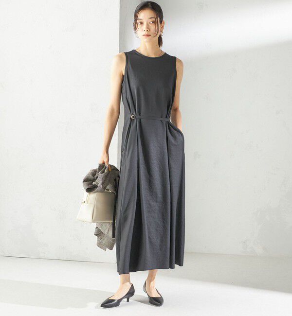 SHIPS for women「〈手洗い可能〉ツイル ノースリーブ ベルト付き ワンピース」|ワンピース|