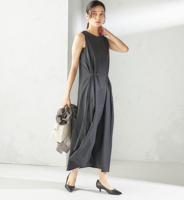 SHIPS for women「〈手洗い可能〉ツイル ノースリーブ ベルト付き ワンピース」|ワンピース|