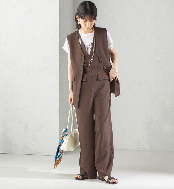 SHIPS for women「〈手洗い可能〉ハイカウント ダブルクロス オールインワン」|オールインワン|