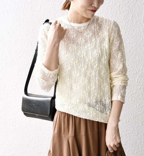 SHIPS any「SHIPS any:〈手洗い可能〉フラワー メッシュ クルーネック プルオーバー」|Tシャツ・カットソー|オフホワイト