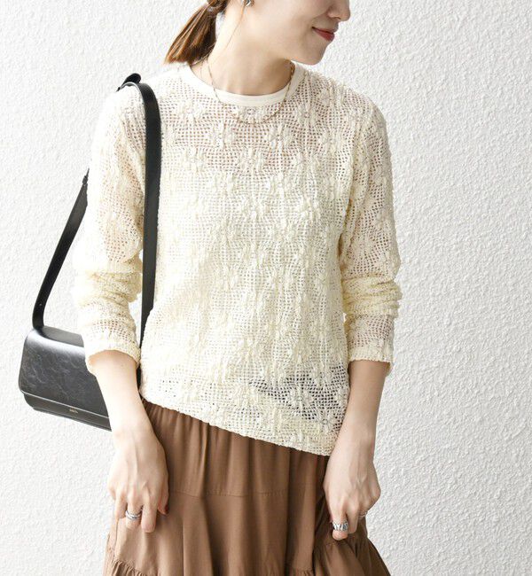 SHIPS any「SHIPS any:〈手洗い可能〉フラワー メッシュ クルーネック プルオーバー」|Tシャツ・カットソー|