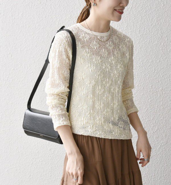 SHIPS any「SHIPS any:〈手洗い可能〉フラワー メッシュ クルーネック プルオーバー」|Tシャツ・カットソー|