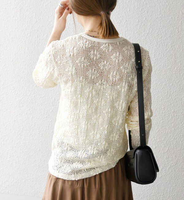 SHIPS any「SHIPS any:〈手洗い可能〉フラワー メッシュ クルーネック プルオーバー」|Tシャツ・カットソー|