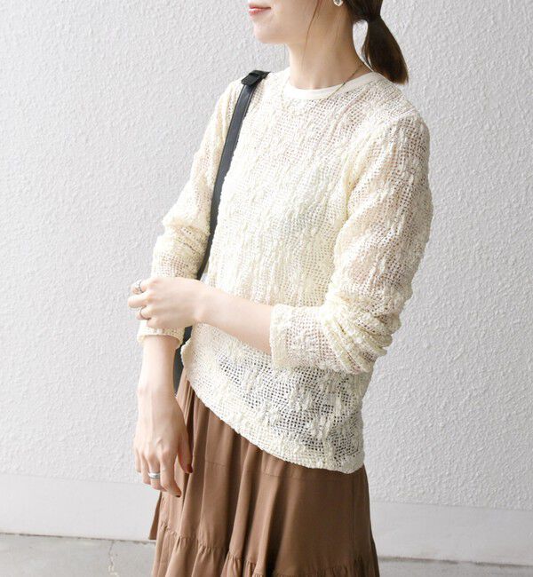 SHIPS any「SHIPS any:〈手洗い可能〉フラワー メッシュ クルーネック プルオーバー」|Tシャツ・カットソー|