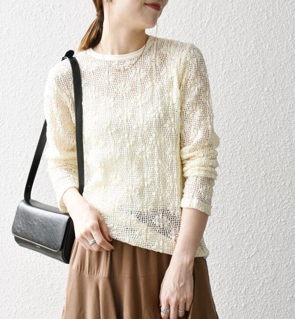 SHIPS any「SHIPS any:〈手洗い可能〉フラワー メッシュ クルーネック プルオーバー」|Tシャツ・カットソー|