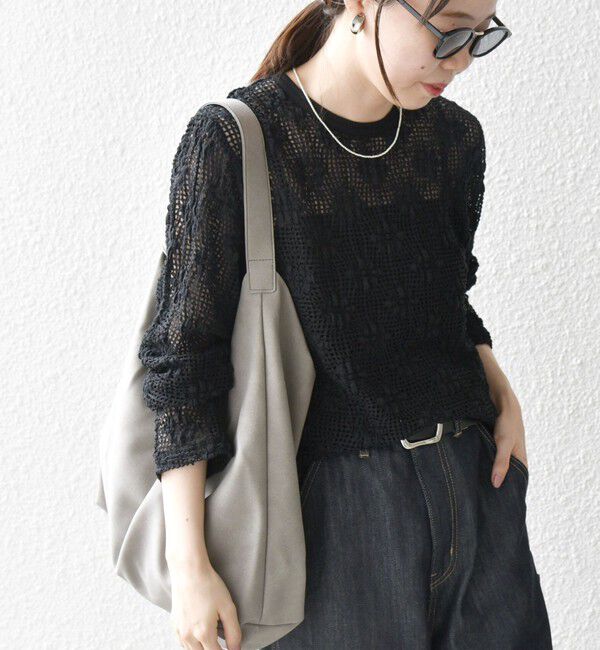 SHIPS any「SHIPS any:〈手洗い可能〉フラワー メッシュ クルーネック プルオーバー」|Tシャツ・カットソー|