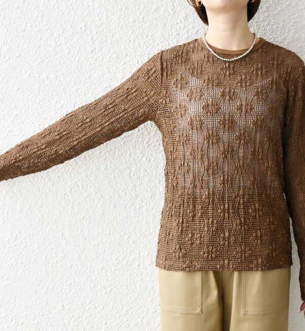 SHIPS any「SHIPS any:〈手洗い可能〉フラワー メッシュ クルーネック プルオーバー」|Tシャツ・カットソー|