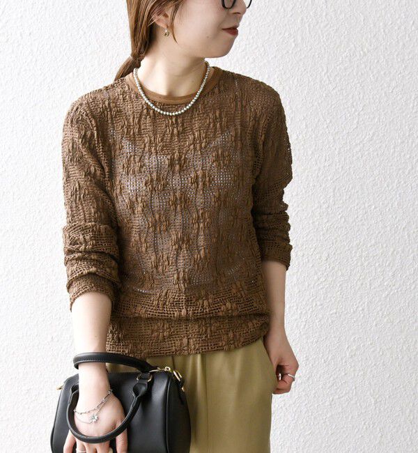 SHIPS any「SHIPS any:〈手洗い可能〉フラワー メッシュ クルーネック プルオーバー」|Tシャツ・カットソー|