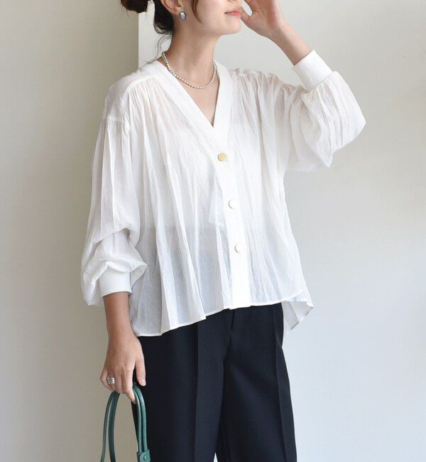 SHIPS for women「【WEB限定】〈手洗い可能〉シアー Vネック フレア シャツ カーディガン」|カーディガン|