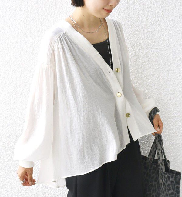 SHIPS for women「【WEB限定】〈手洗い可能〉シアー Vネック フレア シャツ カーディガン」|カーディガン|