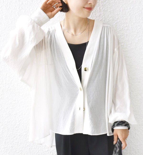 SHIPS for women「【WEB限定】〈手洗い可能〉シアー Vネック フレア シャツ カーディガン」|カーディガン|