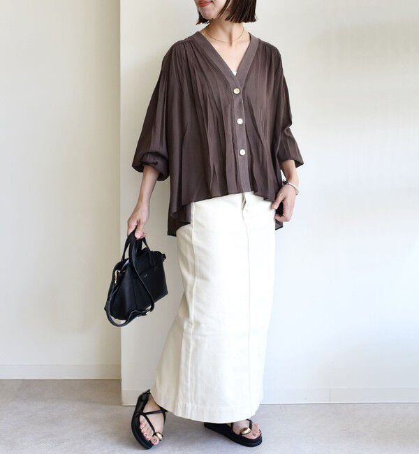 SHIPS for women「【WEB限定】〈手洗い可能〉シアー Vネック フレア シャツ カーディガン」|カーディガン|