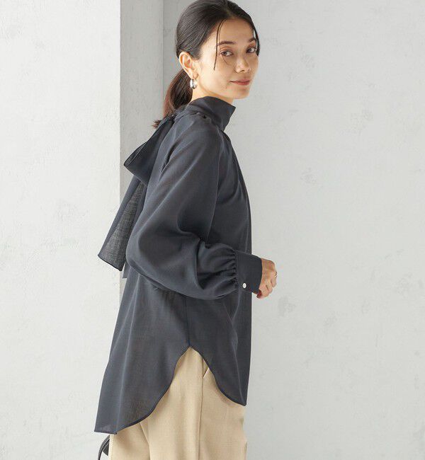 SHIPS for women「〈手洗い可能〉ウール混 シアー ボイル リボン ブラウス」|シャツ・ブラウス|