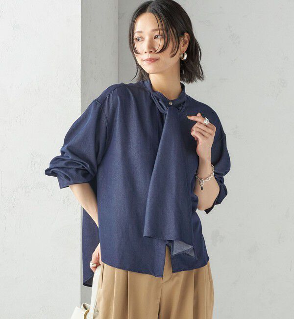 SHIPS for women「〈手洗い可能〉デニム ライク リボン タイ ブラウス」|シャツ・ブラウス|