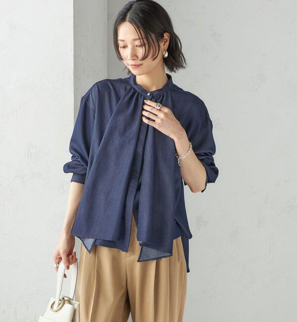 SHIPS for women「〈手洗い可能〉デニム ライク リボン タイ ブラウス」|シャツ・ブラウス|