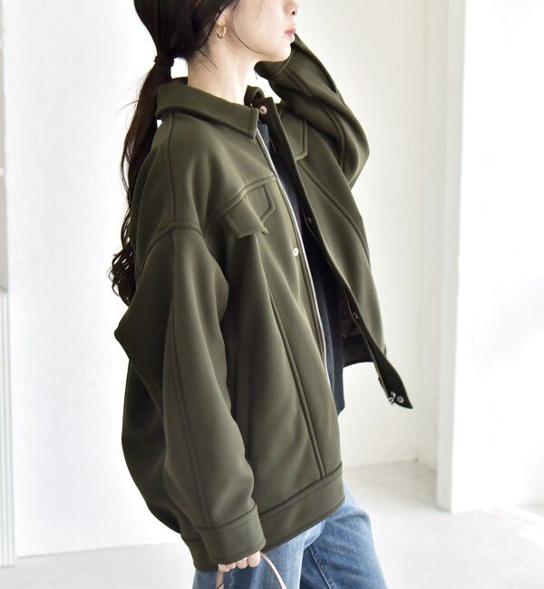 quaranciel「quaranciel:〈洗濯機可能〉ダンボール 裏起毛 コクーン オーバー シャツ ジャケット」|ブルゾン・スタジャン|