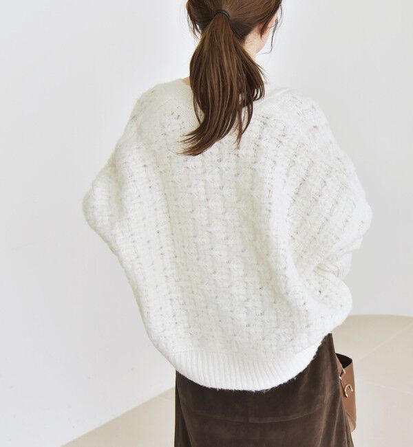 quaranciel「quaranciel: 透かし編み Vネック コンパクト ドルマンニットカーディガン」|カーディガン|