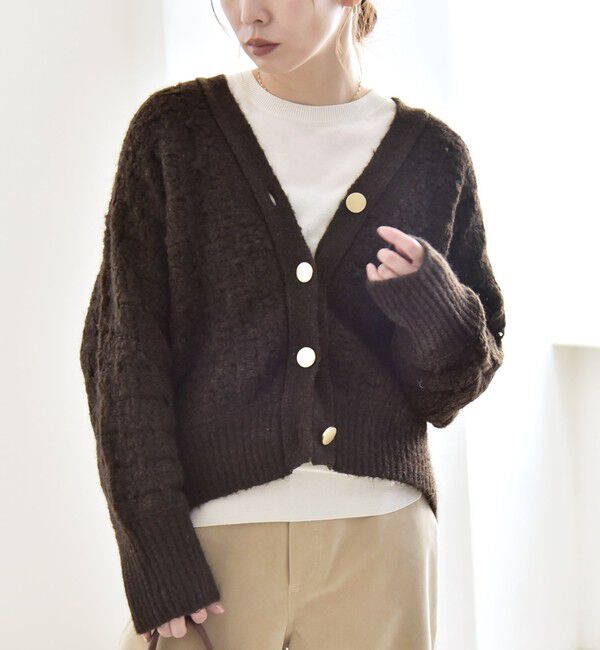 quaranciel「quaranciel: 透かし編み Vネック コンパクト ドルマンニットカーディガン」|カーディガン|