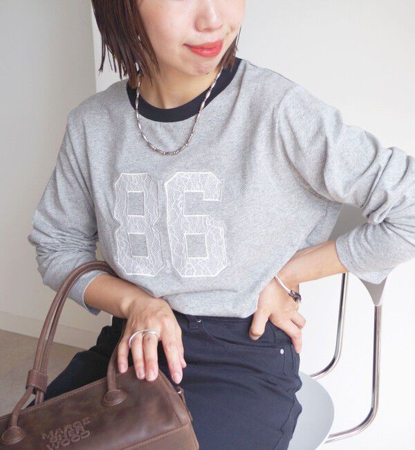 SHIPS for women「【WEB限定】〈洗濯機可能〉レース ナンバリング リンガー TEE」|Tシャツ・カットソー|グレー
